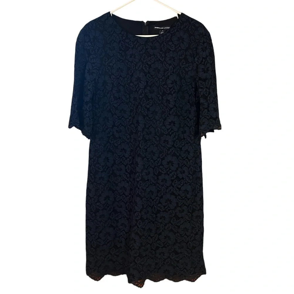 American Living Navy Floral Lace Midi Dress - Picture 3 of 8